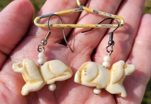 Carved Dog Figure Pierced Earrings ~ Unique ~ Vintage? Resin or Bone? Cute!